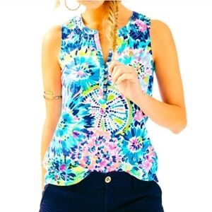 Lilly Pulitzer Essie Sleeveless Printed Dive In Top Sz XS EUC